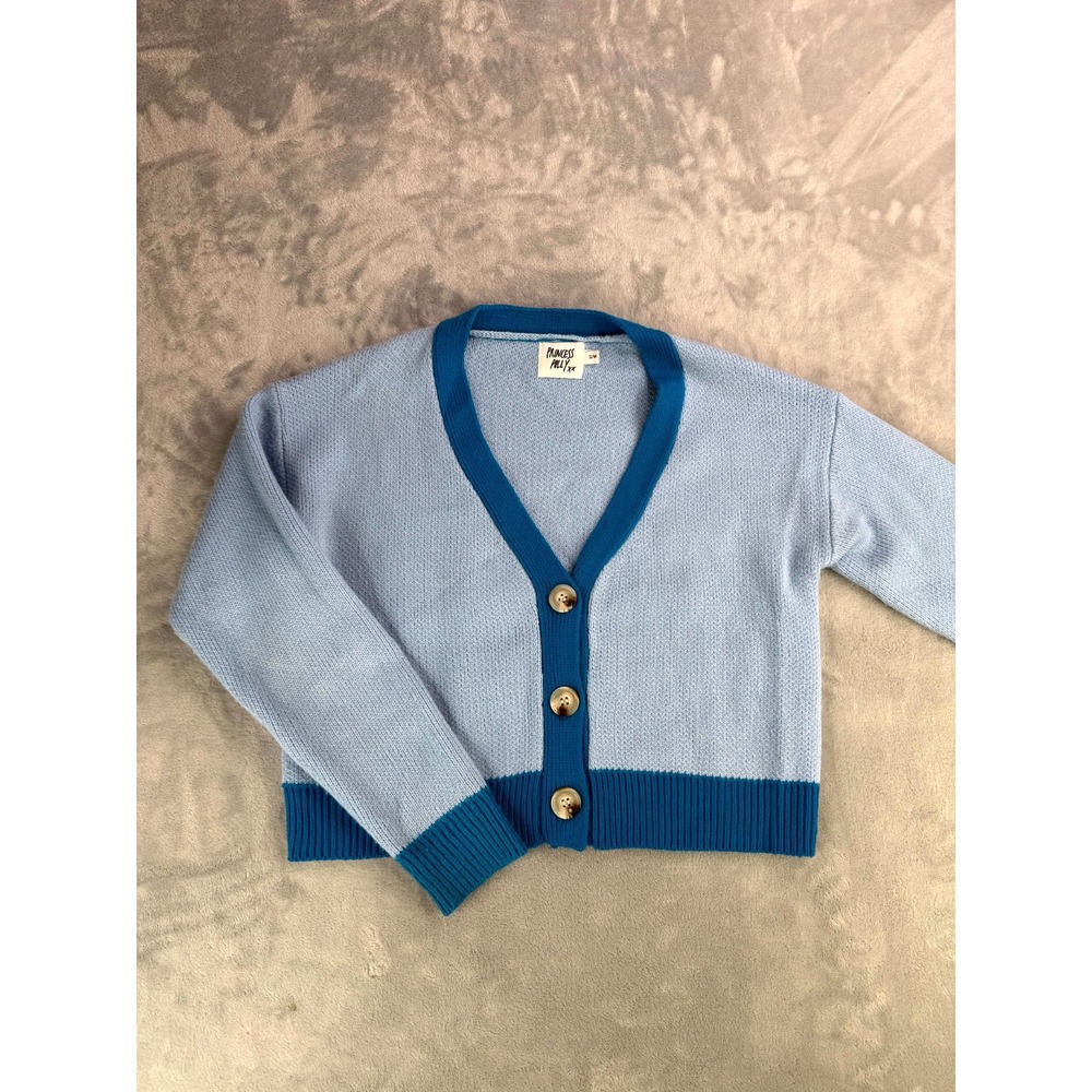 Princess Polly Cardigan Sweater Womens S/M Light Blue Knit V-Neck Button Front